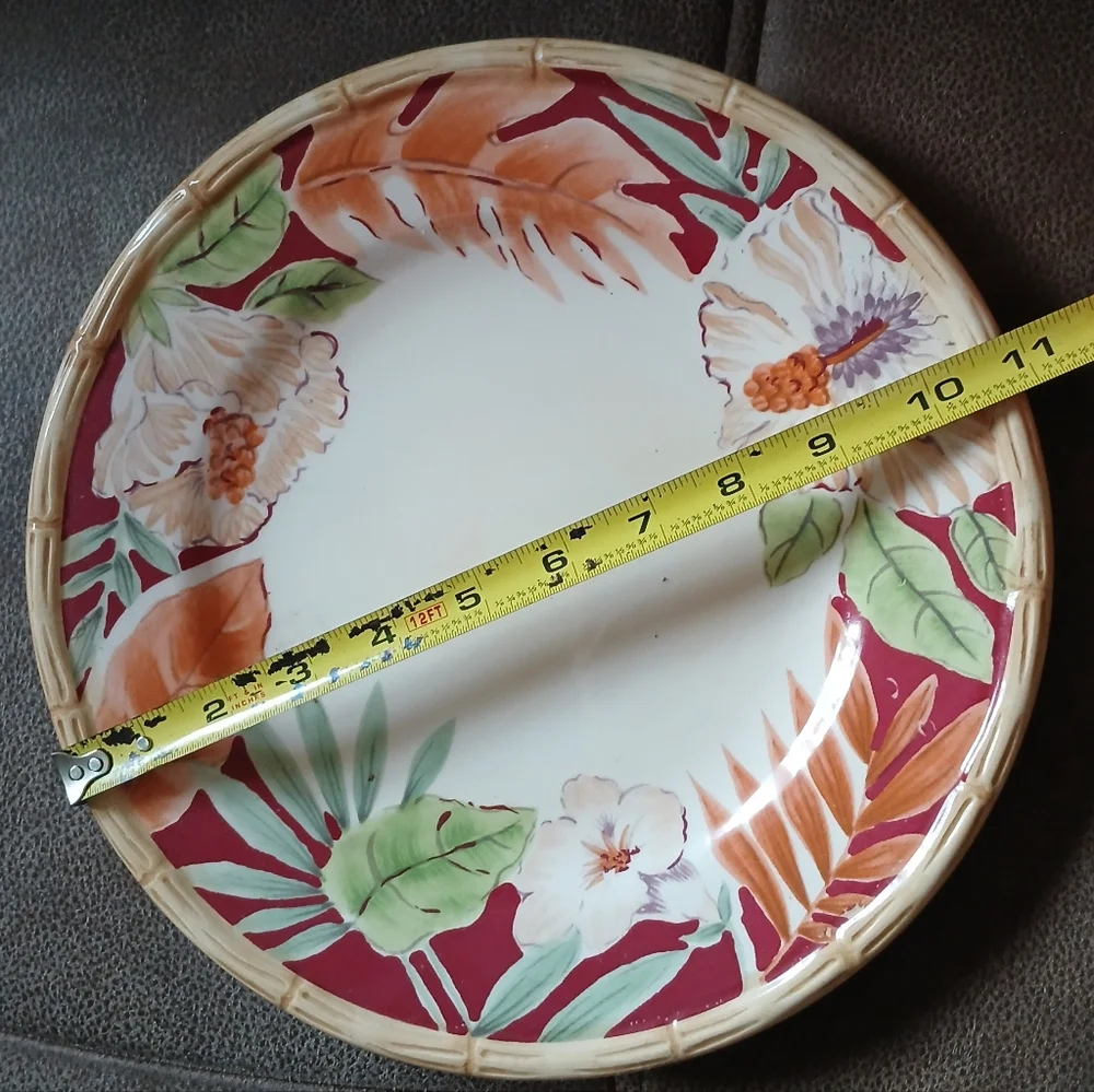 Home Trends Hibiscus Bamboo Dinner Plate Burgundy, Cream And Green